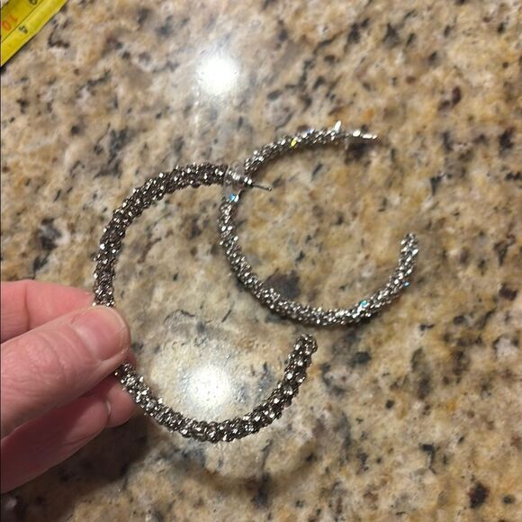 Elegant Silver Hoop Sparkle ✨ Large Hoop Earrings - Picture 5 of 8